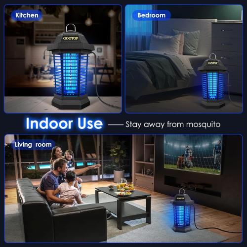 Black Zap T6 Pro GOOTOP Bug Zapper Outdoor, Mosquito Zapper, 3 Prong Plug in Electric Fly Zapper, Mosquito Killer, Fly Traps, Flying Insects Zapper Indoor Outdoor 90-130V, 4200V, ABS Plastic Outer (Black)