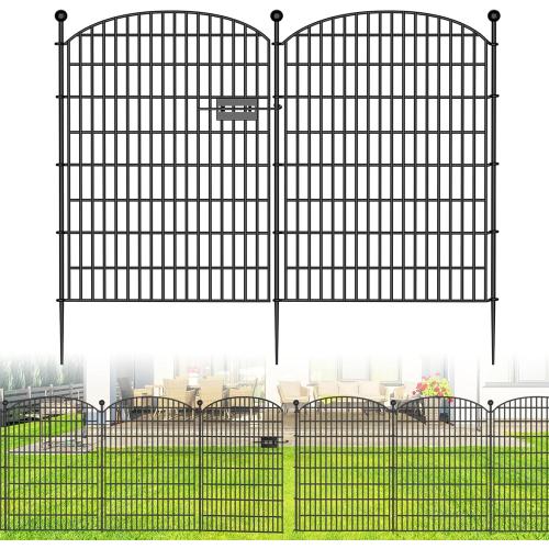 10 Panels No Dig Decorative Garden Fence with Gate - 40 in (H) x 23.6 ft (L), Dog Fence Outdoor for Yard, Rustproof Metal Animal Barrier Ground Stakes Fencing for Garden, Patio, Flower Bed