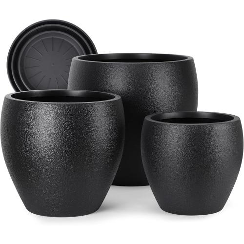 YNNICO Plant Pots Flower Pots with Drainage Holes, Large Planters for Indoor Outdoor Garden Plants and Flowers. (Black)