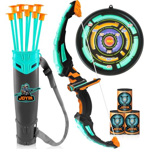JOYIN Kids Bow and Arrow Set, LED Light Up Archery Toy Set with 9 Suction Cup Arrows, Target & Arrow Case, Indoor and Outdoor Hunting Play Gift Toys for Kids, Boys & Girls Ages 6-12