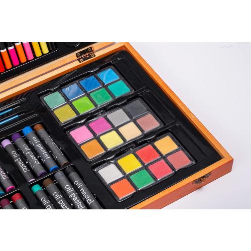 US 80 Piece Deluxe Artist Studio Creativity Set Wood Box Case - Art Painting, Sketching Drawing Set, 24 Watercolor Paint Colors, 24 Oil Pastels, 24 Colored Pencils, 2 Brushes, Starter Kit
