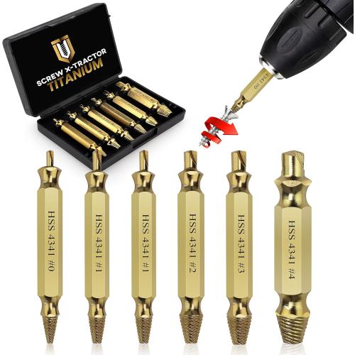 Damaged Screw Extractor Kit and Stripped Screw Extractor Set. Its A HassleFree Broken Bolt Extractor and Screw Remover Set (6 Piece Titanium)