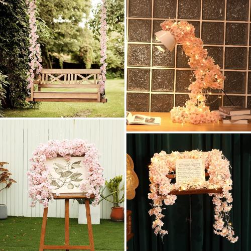Cherry Blossom Garland 6-Pack 35.4 Ft Cherry Blossom Hanging Vine Silk Sakura Vines Garland for Wedding Party Decor, Pink