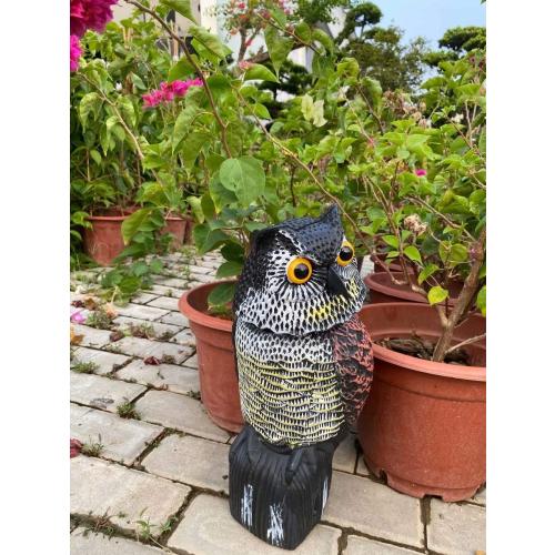 Owl Decoy 360 Rotate Head, Scarecrow Fake Owls Natural Enemy Realistic Owls to Scare Birds Away