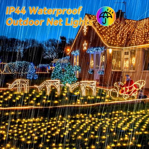 LitHome 10 x 10FT Gazebo Net Lights Outdoor, 8 Modes Christmas Net Lights Waterproof, 280 LED Christmas Mesh Light Connectable, Warm White Mesh Light Plug in for Bushes, Patio, Pergolas, Garden Decor