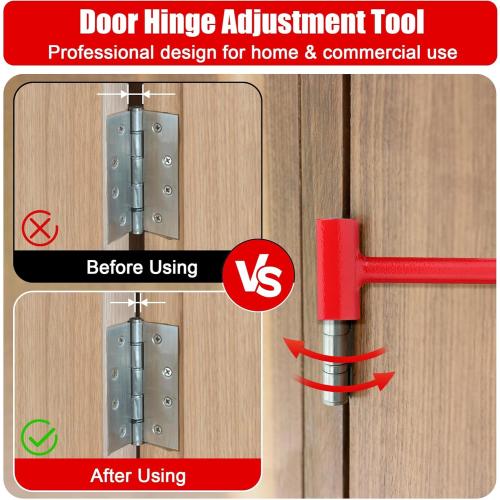 ASIEIT 4 in 1 Door Hinge Adjustment Tool, Multi-Size Hinge Gap Adjustment Wrench Tool Set for Round Bolt Standard Gauge 0.53-0.97 Inch, Stainless Steel Hinge Wrench with Rubber Handle for Repair