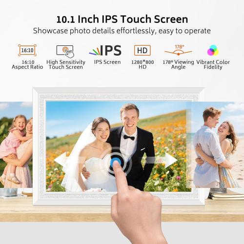 Frameo 10.1 Digital Picture Frame with 32GB Memory White WiFi Electronic Photo Frame 1280 x 800 IPS HD Touch Screen Auto-Rotate Slideshow Wall Mountable Share Photos/Video Remotely Anywhere