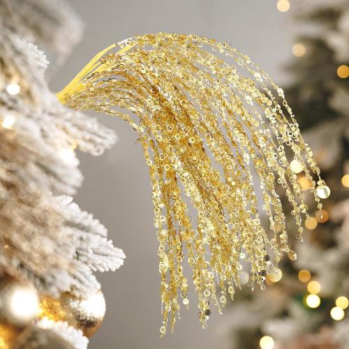 6 Pcs Gold Glitter Christmas Picks and Sprays 23.62 Artificial Sequins Twigs Stems Ornaments Decorative Willow Ting Branches for Xmas Tree DIY Wreath Crafts Tree Topper Vase Filler Decor