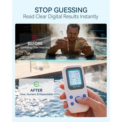 Digital Pool Water Test Kit with Digital Reader, Wynvex 7-in-1 Water Testing for Chlorine, Bromine, pH, Alkalinity & More, Includes 150 Test Strips for Pools