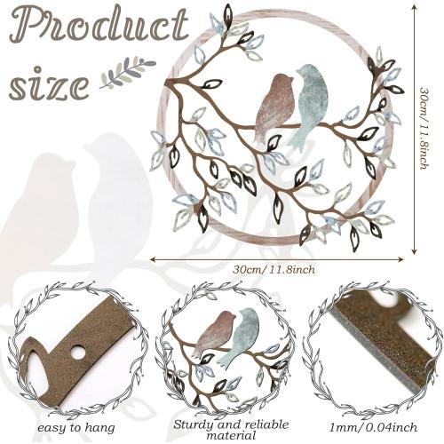 Ferraycle Metal Wall Art Bird on Tree Branch Silhouette Bird Art Decor for Living Room Garden Bedroom Office Home Wall Housewarming Party Decor(Fresh Color)