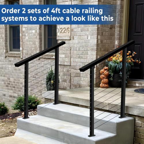Size 2ft-4ft Color Black Complete Set 33° Drilled Cable Railing System 42 with Handrail Adjustable, T304 Stainless Steel Black Angle Cable Railing Posts Kit with 1/8 Cable Railing Hardware for 25-35° Step