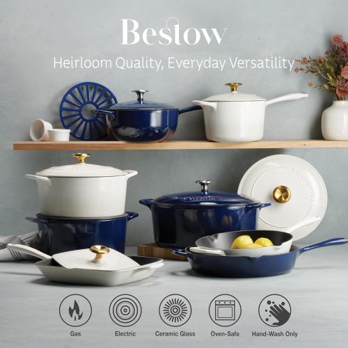 Tramontina Bestow Enameled Cast Iron Skillet with Lid, 12-inch Frying Pan, Blue