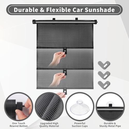 Sfee Car Window Shade for Side Windows, 2 Pack Sun Shade Retractable for Car Blocks Heat and UV Rays Glare Protection Roller Sunshade Visor for Baby, Kids, Pets, Passengers