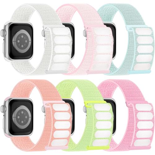 6 Pack Sport Nylon Loop Band Compatible with Apple Watch Band 38mm 40mm 41mm 42mm 44mm 45mm 46mm 49mm for Women Men, Adjustable Breathable Braided Straps for iWatch Series 11/10/9/8/7/6/5/4/3/SE/Ultra