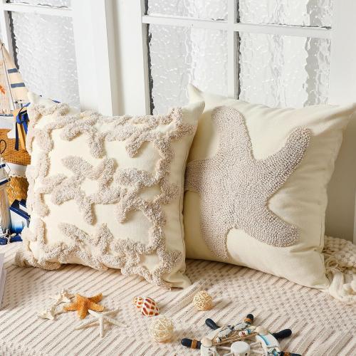 Moucuny 2 Pcs Starfish Pillow Covers 18x18, Beach Coastal Pillow Cases