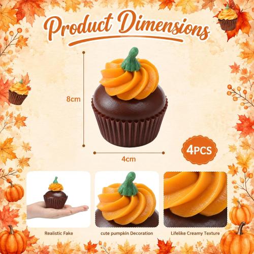 Novabright 4 Pcs Fall Fake Pumpkin Cupcakes Fall Tiered Tray Decor Foam Artificial Cupcakes Autumn Farmhouse Table Decoration Thanksgiving Party Home Photography Props