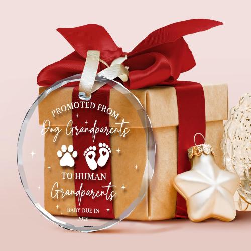 Grandparents Gifts - First Time Grandparents Gifts for Grandma, Grandpa - Baby Pregnancy Announcement Ornament for Grandma Grandpa - Promoted from Dog Grandparent to Human Grandparent Ornament
