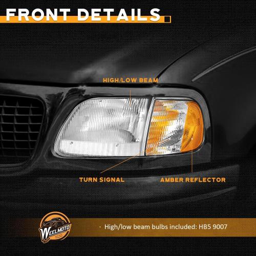 Headlights Assembly for 1997-2003 F150 / 1997-2002 Ford Expedition / 1998-1999 F250, Headlamp Corner Parking Turn Signal Marker Light Does NOT fit models produced before July 1996