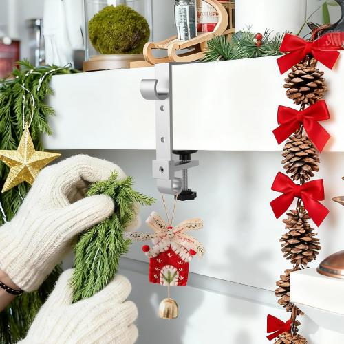 Stocking Hangers for Mantel,4 Pcs 2 in 1 Adjustable Fireplace Christmas Stocking Holder,No-Drill, Easy to Install Garland Hanger for Christmas Decorations,Fits 0.1”-3.5”Mantles (Silver, 4)