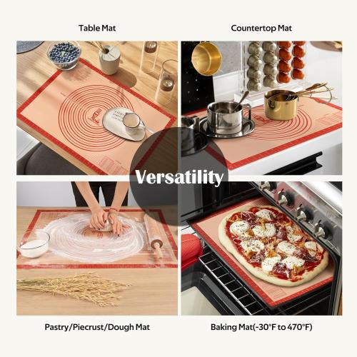 Non-slip Silicone Pastry Mat Extra Large Measurements 28''x 20'' Baking Mat | Silicone Baking Mat Counter Dough Rolling Oven Liner Fondant / Pie Crust Sourdough Bread Supplies - Folksy Super Kitchen Red