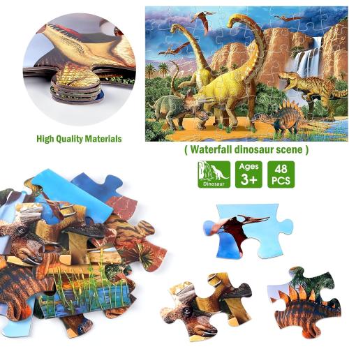 Jumbo Floor Puzzle for Kids,48 Piece Waterfall Dinosaur Large Jigsaw Puzzles, Fun Preschool Educational Toy for Toddlers Ages 3-5,Easter Gift for Boy Girl Ages 4-8