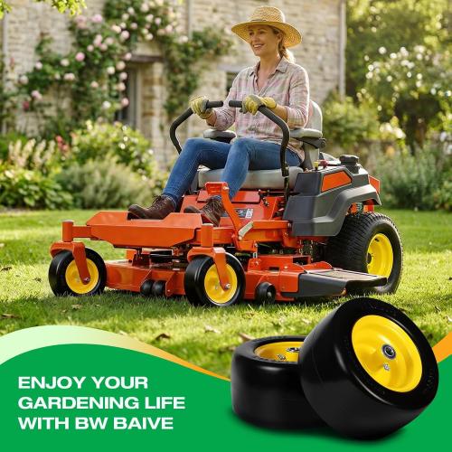 11x6.00-5 Flat Free Lawn Mower Tire Wheels; 2 Packs Smooth Tread Puncture-proof Tire for Lawnmowers, Replacement 3/4 & 4 Pcs 5/8 Bearing with 24 Spacers for Zero Turn Mowers 、Garden Tractors Carts