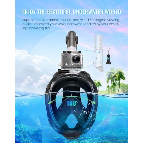 Color Grey Greatever G2 Full Face Snorkel Mask with Latest Dry Top System,Foldable 180 Degree Panoramic View Snorkeling Mask with Camera Mount,Safe Breathing,Anti-Leak&Anti-Fog