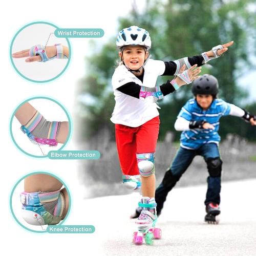 SULIFEEL Rainbow Unicorn Knee Pads for Kids Knee Elbow Pads Wrist Guards with Drawstring Bag Adjustable Protective Gear Set for Girls Boys Roller Skating Bike Scooter Gradient Colors Small
