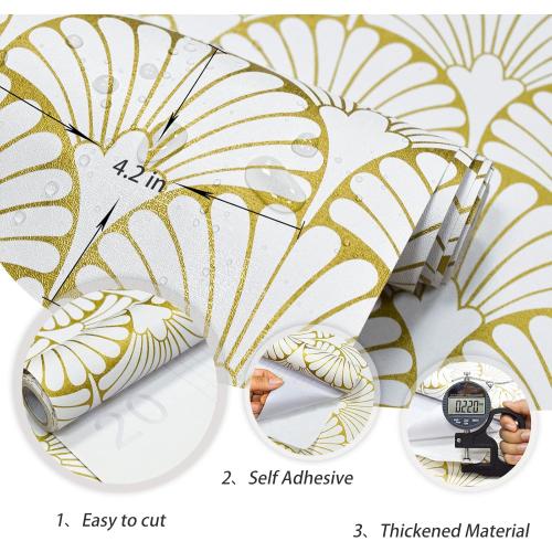 MelunMer Gold Peel and Stick Wallpaper Boho Gold Contact Paper for Cabinets Self Adhesive Removable Wallpaper for Bedroom/Bathroom Modern Contact Paper Leaf Ginkgo Biloba 393 in L 17.3In W