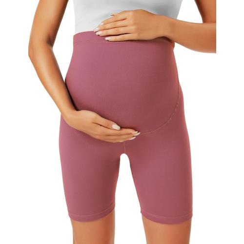BONVIGOR Medium Black and Pink Buttercloud Maternity Shorts Over The Belly - 5/8 Biker Shorts for Pregnancy Workout Yoga Athletic Casual Lounge