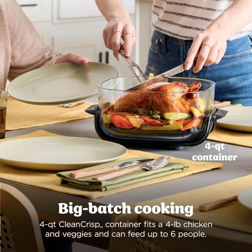 Ninja Crispi 4-in-1 Portable Glass Air Fryer Cooking System, 1500W, 4QT & 6-Cup TempWare Glass Containers with Storage Lids, Microwave, Freezer & Dishwasher Safe, Cyberspace Gray, FN101GY