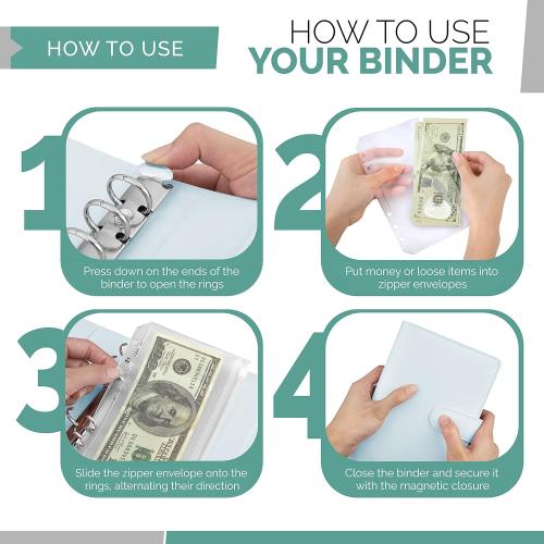 Saveyon Blue A6 Binder & 12 Clear Envelopes, Cash Envelope Binder for Budgeting, Mini Cash Envelope Wallet, Budget Envelopes for Cash System, Practical Organizer for Personal Cash Flow Management