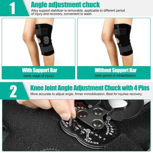 Hinged Knee Brace, Knee Immobilizer with Locking Dials & Side Stabilizers, Medical ROM Knee Brace for Knee Pain, Arthritis, ACL, PCL, MCL,Meniscus Tear, Injuries/Post OP, Prevent Hyperextension