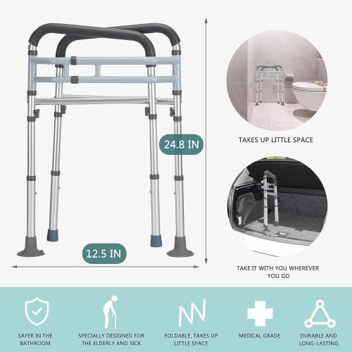 Lianjindun Toilet Safety Rails (350 lb), Adjustable Toilet Frame for Elderly, Seniors, Handicap & Disabled, Foldable Handicap Toilet Handles Fit Any Toilets (Gray)‼️used‼️