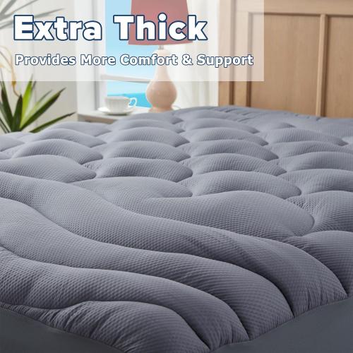 ELVEN HOME King Mattress Pad for Back & Hip Pain Relief, Pillow Top Cooling Bed Topper Quilted Fitted, Hotel Quality Deep Pocket Soft King Mattress Protector Cover Washable (78x80 inch, Grey)