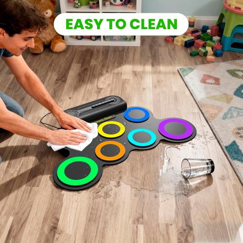 Electric Drum Set Built-in Speaker, Kids Drum Pad and Sticks, Portable Roll Up Drums Practice Pad for Kids, Great Birthday for Girls Boys