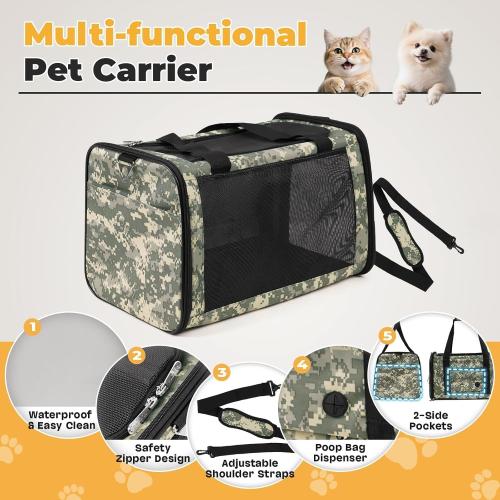 Cat Carrier Soft 25lbs Pet Carriers Portable Small Dog Puppy Airline Approved Carrier with Side Pockets Foldable Portable for Outdoor Car Digital Grey