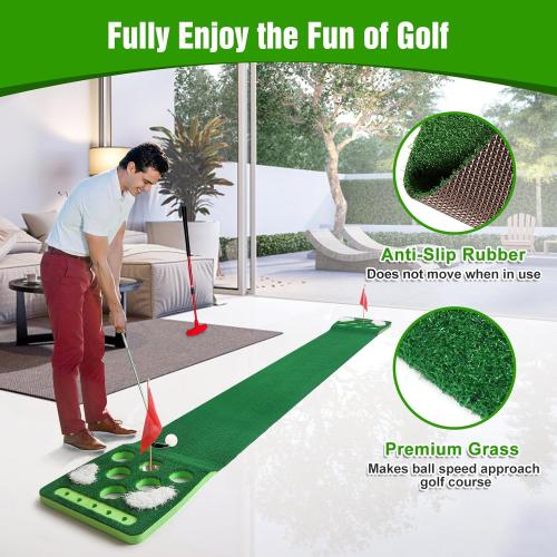 Golf Putting Game Set, Detachable Golf Putting Green Mat with 4 Balls, 2 Cups & Flags, 1 Portable Bag for Indoor & Outdoor Party Game Use