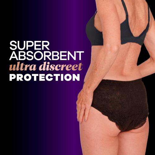 size S/M Always Discreet Boutique Incontinence and Postpartum Underwear for Women, Maximum Protection, Large, Black, 18 Count
