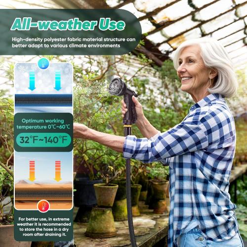 Garden Hose 100FT, Non-Expanding, Lightweight Hose With 8 Function Nozzle, Leak-Proof, No-Knot, Easy to Carry, Wear-Resistant, Sturdy, Flexible, 3/4GHT, Water Hose for Yard, Garden, Outdoor