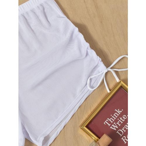 Size XS Color White Women's Drawstring Side Mesh Sheer Beach Summer Cover Up Shorts Bikini Bottoms