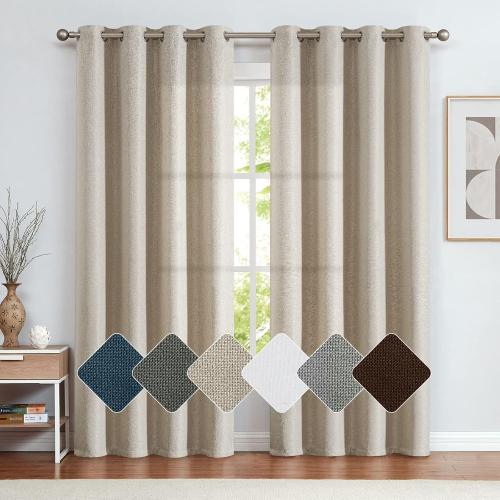 Vangao Curtains for Bedroom, Linen Textured Curtains 96 Inch Length 2 Panels Set, Room Darkening Drapes for Living Room, Grommet Top Window Treatments, Greyish Beige