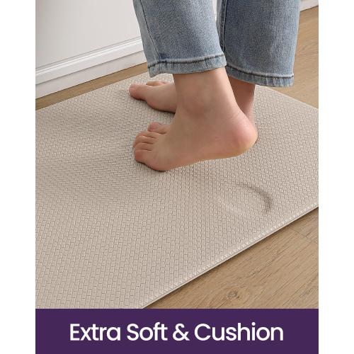 DEXI Kitchen Floor Mats Cushioned Anti Fatigue, 23x94, Large Long Standing Runner Rug Waterproof, Comfort Memory Foam Padded for Front Sink Laundry, Beige