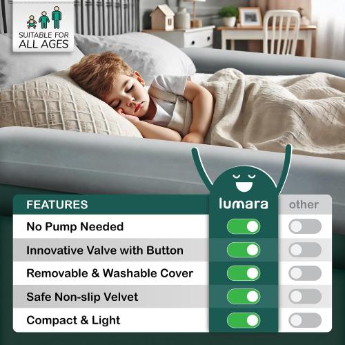 LUMARA Inflatable Bed Rail for Toddlers - Portable Travel Bed Bumper for Kids Fits Twin Full Queen King Size Beds - Non-Slip Safety Guard Rails