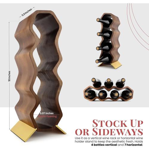 Gusto Nostro Wood Wine Rack, 7 Bottle, 2 Tier Wooden Countertop Free Standing Shelf - Bottle Holder Stand for Home Bar Tabletop, Cabinet Inserts, Kitchen, Wine Cellar Storage (Acacia)