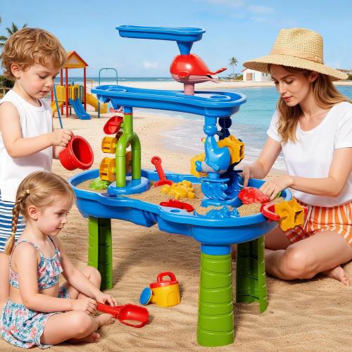 ‼️MAY HAVE MISSING PIECES/ STAINS OR EVEN SCRATCHES‼️Sand and Water Table for Toddlers, 3-Tier Water Tables with Beach Fun Sand Toy for Kids Ages 4-8, Summer Outdoor Toys Water Playset for Toddler Boys Girls Ages 2 3 4 5 6 7 8