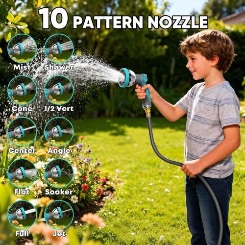 1/2 160FT Retractable Garden Hose Reel - POXURIO Heavy Duty Automatic Wall Mounted Hose Reel Upgraded UV Resistant, 3/4 Brass Fitting, 10 Pattern Nozzle, 180° Swivel&Any Length Lock Slow Retraction