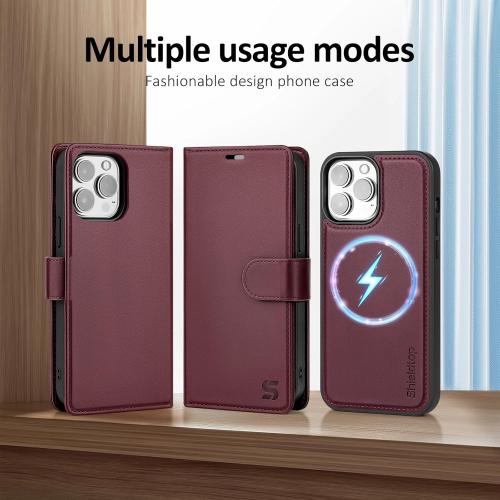 Shieldtop Compatible with Magsafe Magnetic 2 in 1 Detachable iPhone 13 Pro Max Wallet Case with Card Holder Credit Slots Men Women,PU Leather RFID Blocking Flip Kickstand for Apple 13 Pro Max,Wine Red