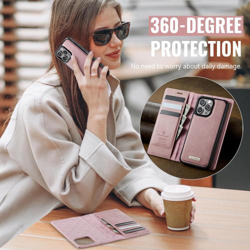 Wallet Case for iPhone 16 Pro Max Compatible with Magsafe, 2-in-1 PU Leather Flip RFID Blocking Card Holder Stand Shockproof Magnetic Detachable Cover for iPhone 16 Pro Max Case 6.9, Pink