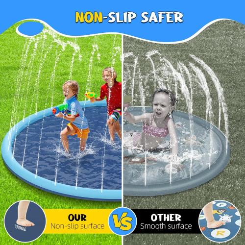 Non-Slip Splash Pad for Kids and Dog, 80 Extra Large Baby Play Mat, Dog Pool Toys, Thicken Sprinkler Pool Summer Outdoor Water Toys for Ages 3-12 Boys Girls, Parent-Kids &Games Fun Backyard (Blue)